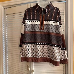 Brown and White Patterned Sweatshirt